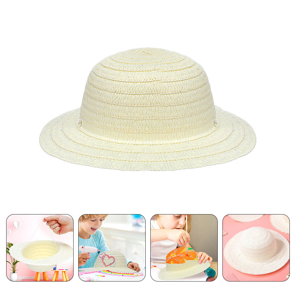 Art Craft Hat - 8Pcs DIY Kids Straw Hats White