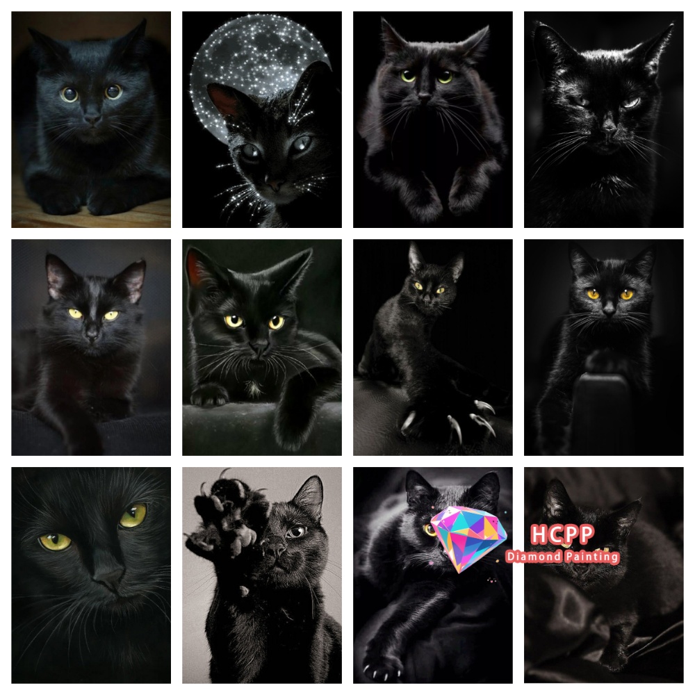 Art Craft Animals - unframe Black Cat Animal Diamond Painting