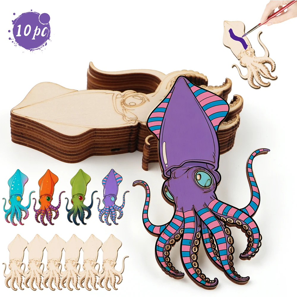 Art Craft Animals - 10pcs/set Unfinished Wood Craft Octopus Animal