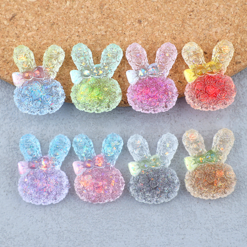 Art Craft Decoration - 5PCS 18*25mm Luminous Gradient Rabbit Resin