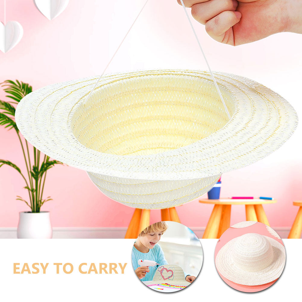 8Pcs DIY Kids Straw Hats White - Art Craft Hat review and price